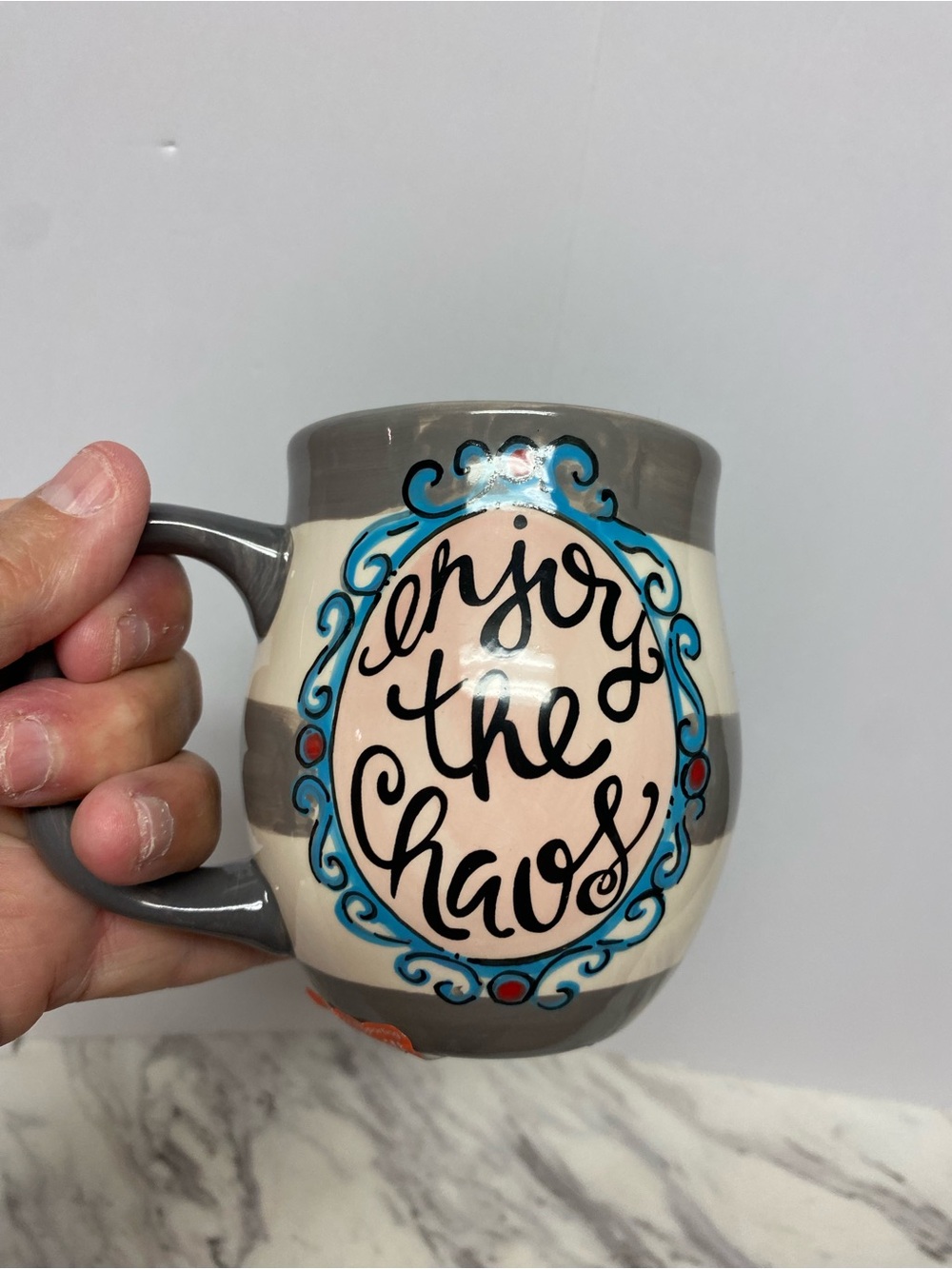 Enjoy the Chaos Gray and Cream Ceramic Mug